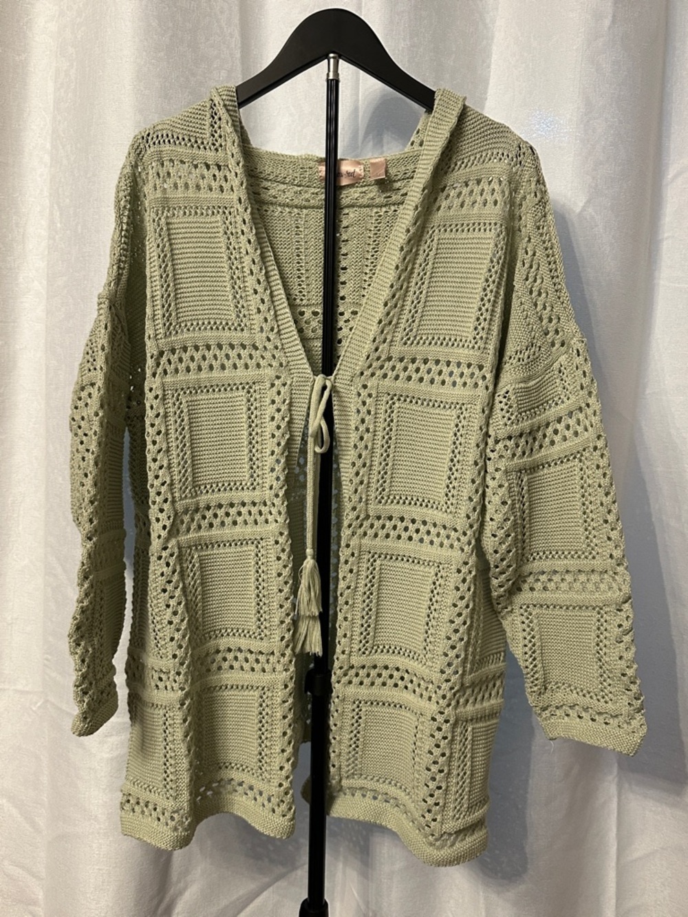Willow & Root Crochet Hooded Cardigan in Seafoam, Large